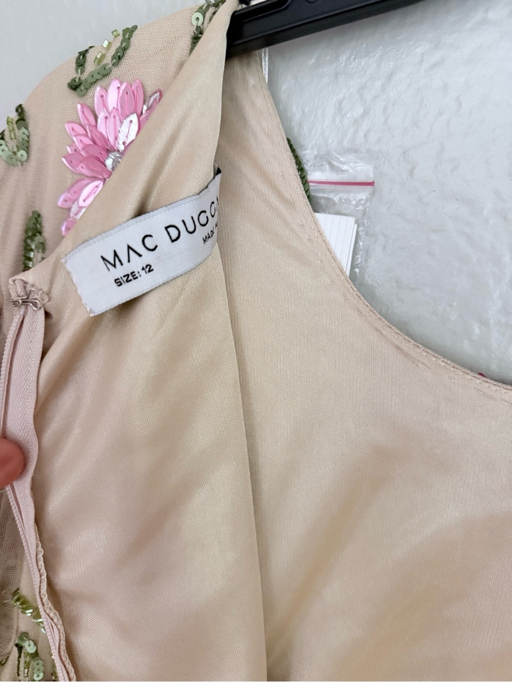 Mac Duggal Beige Maxi Dress with Pink & Burgundy Floral Embroidery - Picture 4 of 10